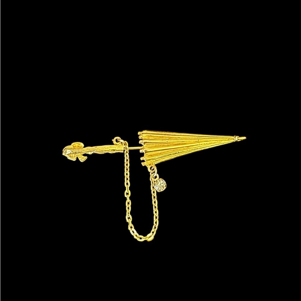 Celebrity Vintage Gold Umbrella Brooch with Chain